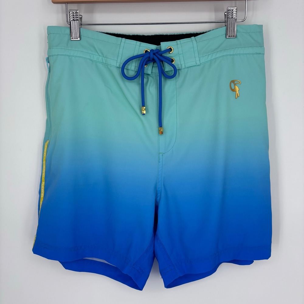 Tucann Swim Trunks Mens L Ombre Gradient Blue Lined Board Shorts Toucan Beach